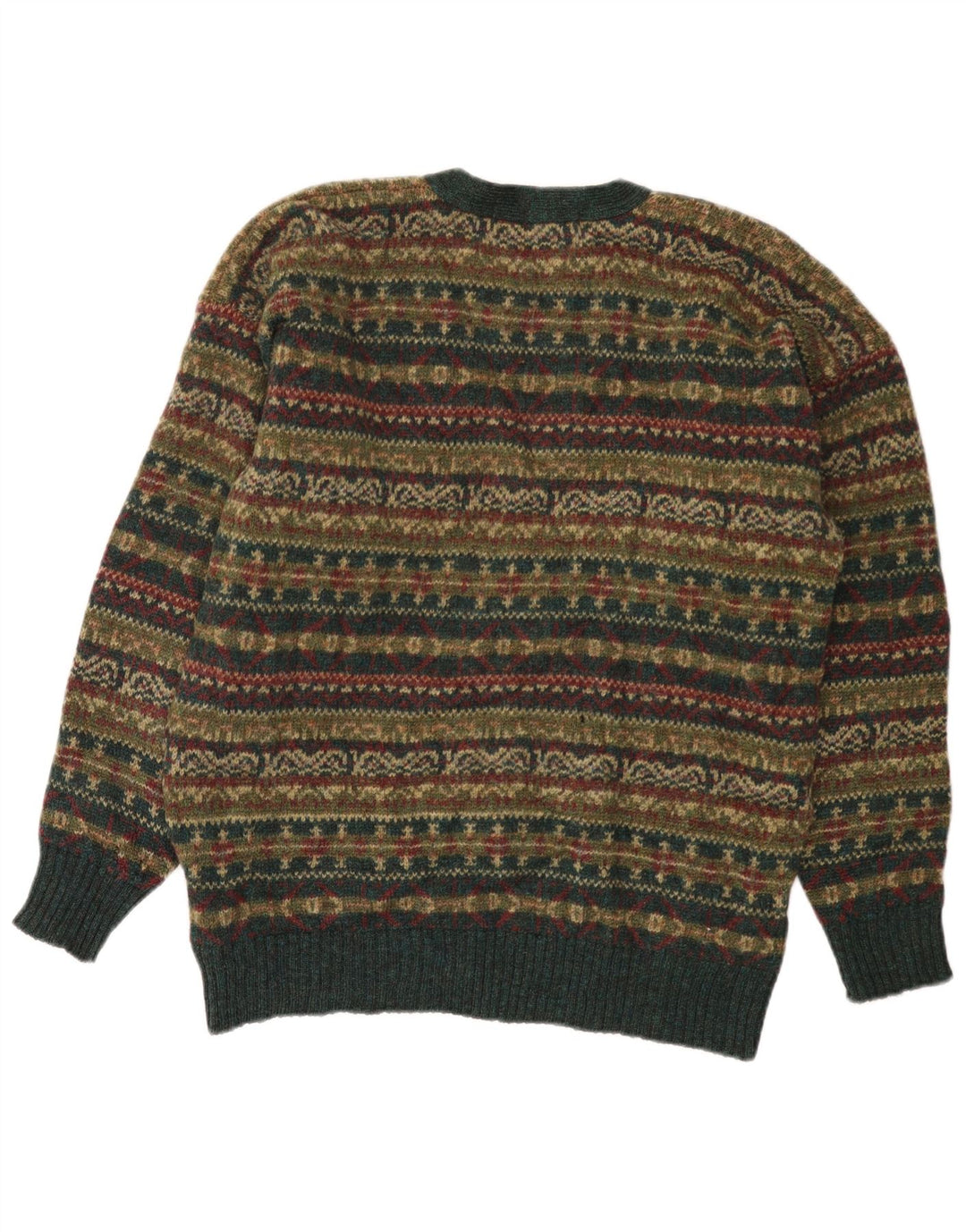 Sweter męski rozpinany w stylu vintage, średni, wielobarwny, wełniany Fair Isle
