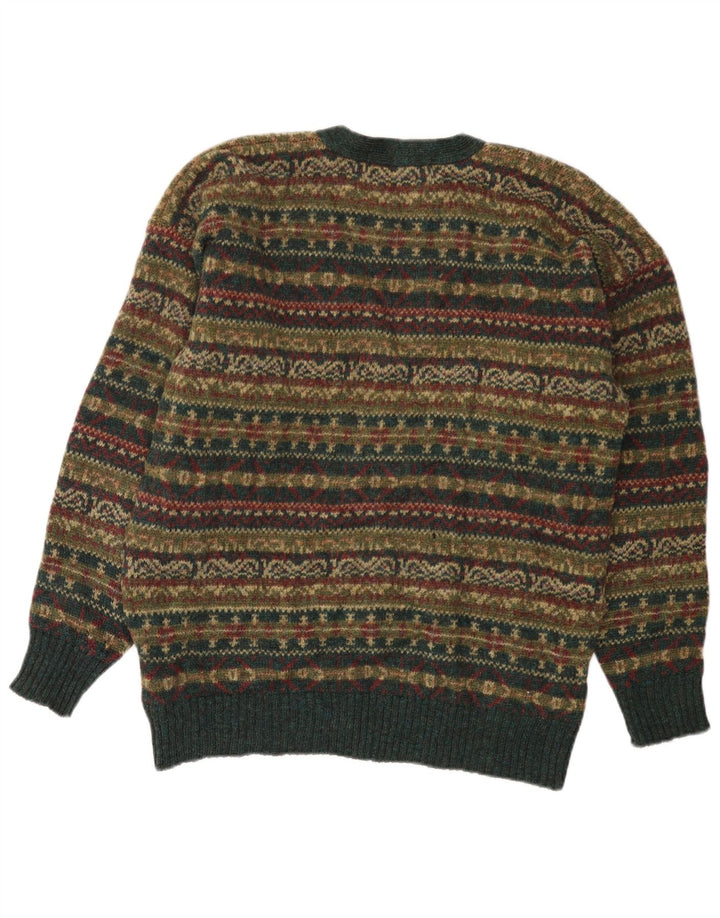 Sweter męski rozpinany w stylu vintage, średni, wielobarwny, wełniany Fair Isle