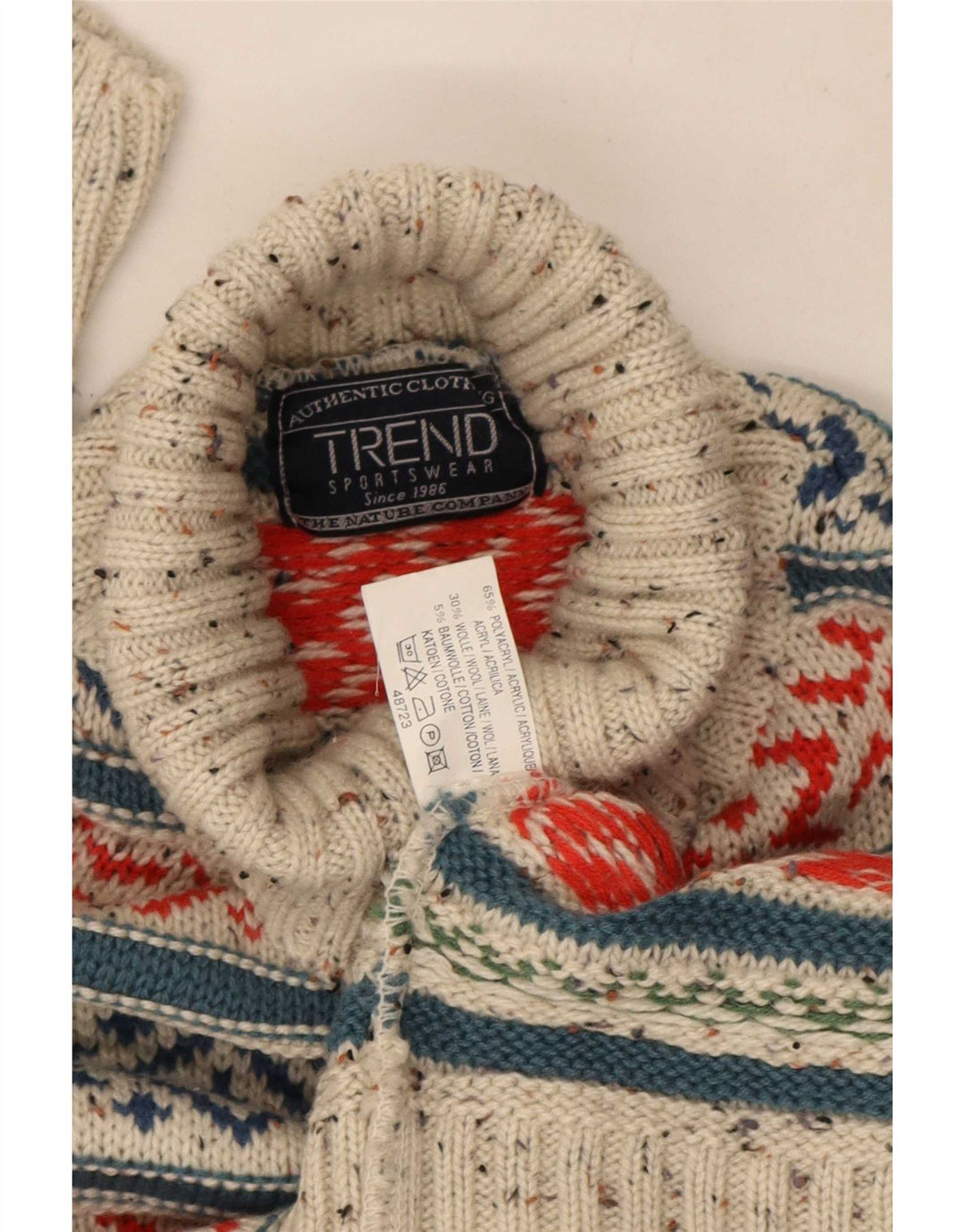 Modny męski sweter z wywijanym dekoltem, średnio szary, akryl Fair Isle