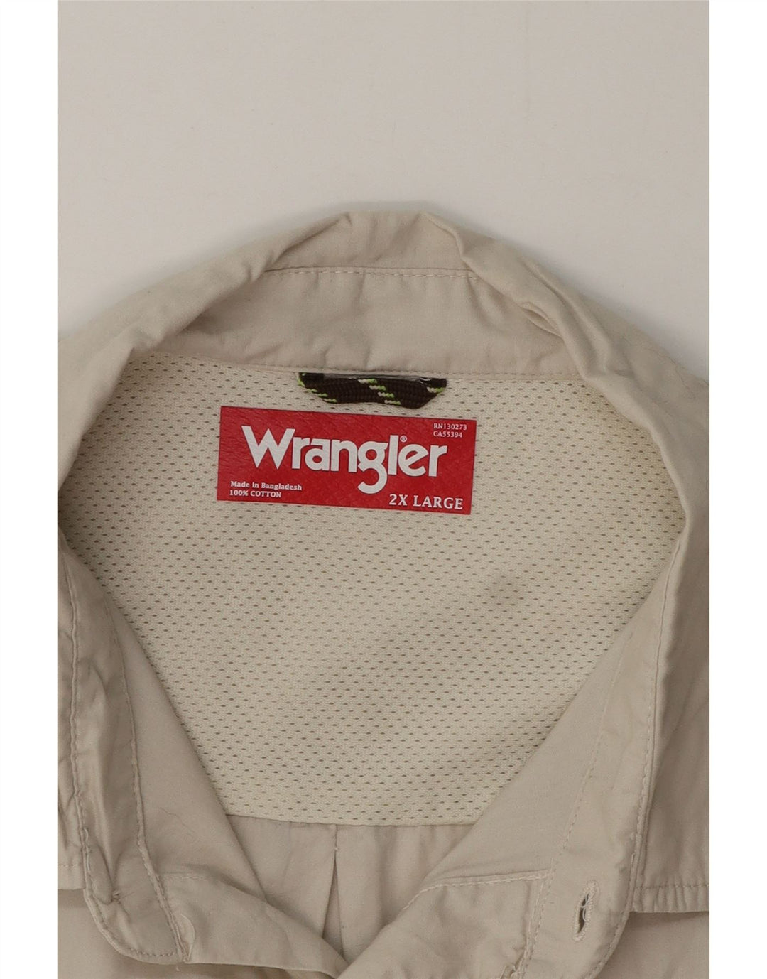Koszula męska z krótkim rękawem Wrangler 2XL, beżowa, bawełniana