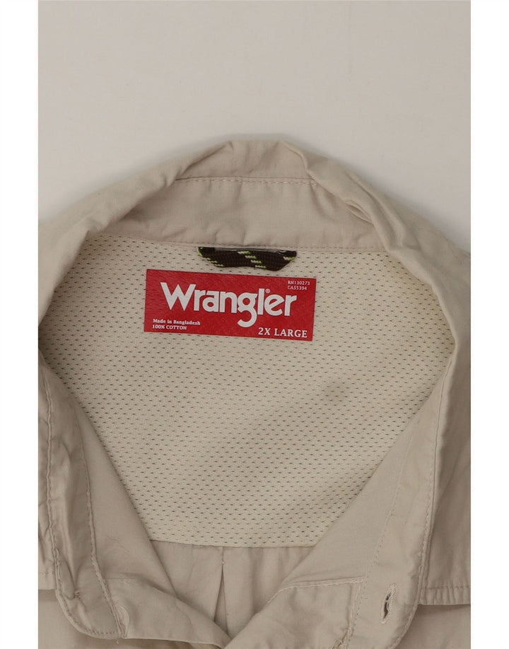 Koszula męska z krótkim rękawem Wrangler 2XL, beżowa, bawełniana