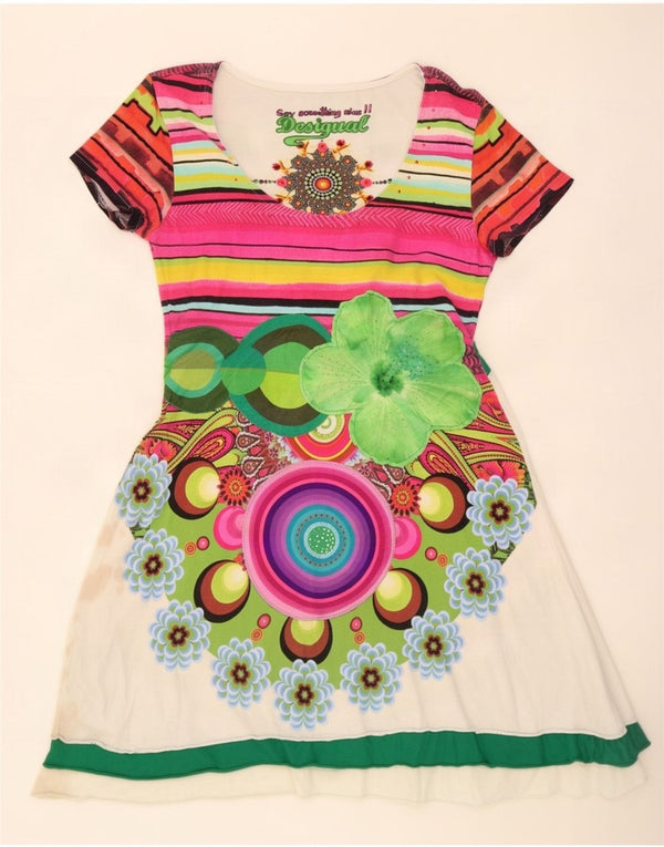Damska sukienka o linii A Desigual UK 20 2XL Biała, bawełniana w kwiaty