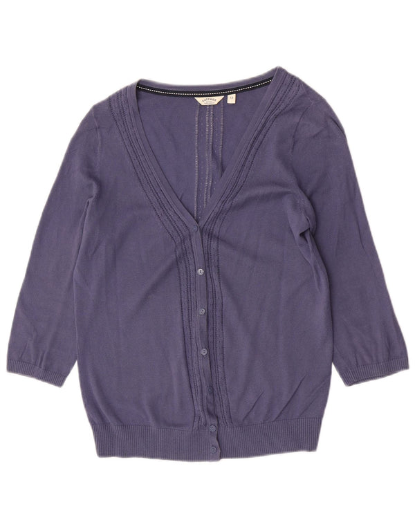 Fat Face Womens 3/4 Sleeve Cardigan Sweater UK 12 Medium  Blue Cotton