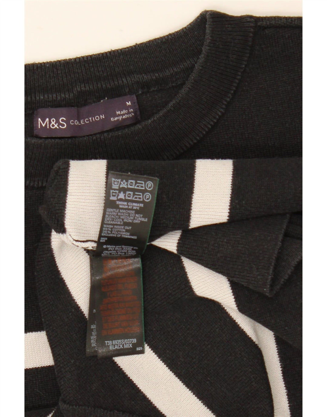 Marks & Spencer Damski sweter z okrągłym dekoltem, UK 12, średnie czarne paski