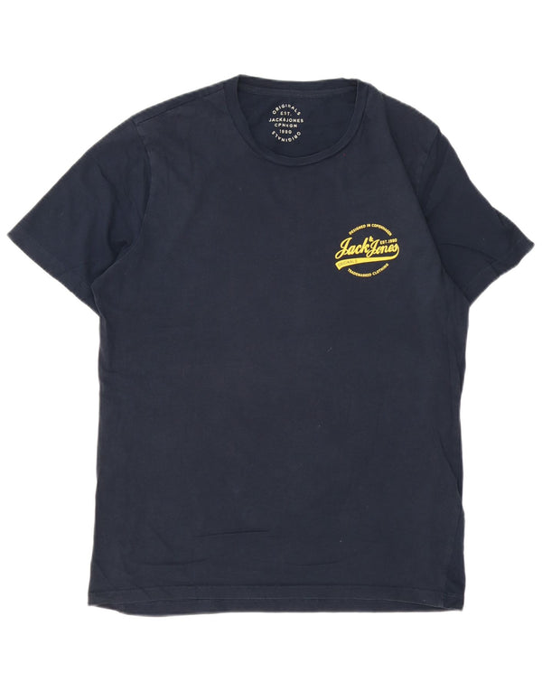 Męska koszulka z grafiką Jack & Jones, góra XL, granatowa, bawełniana