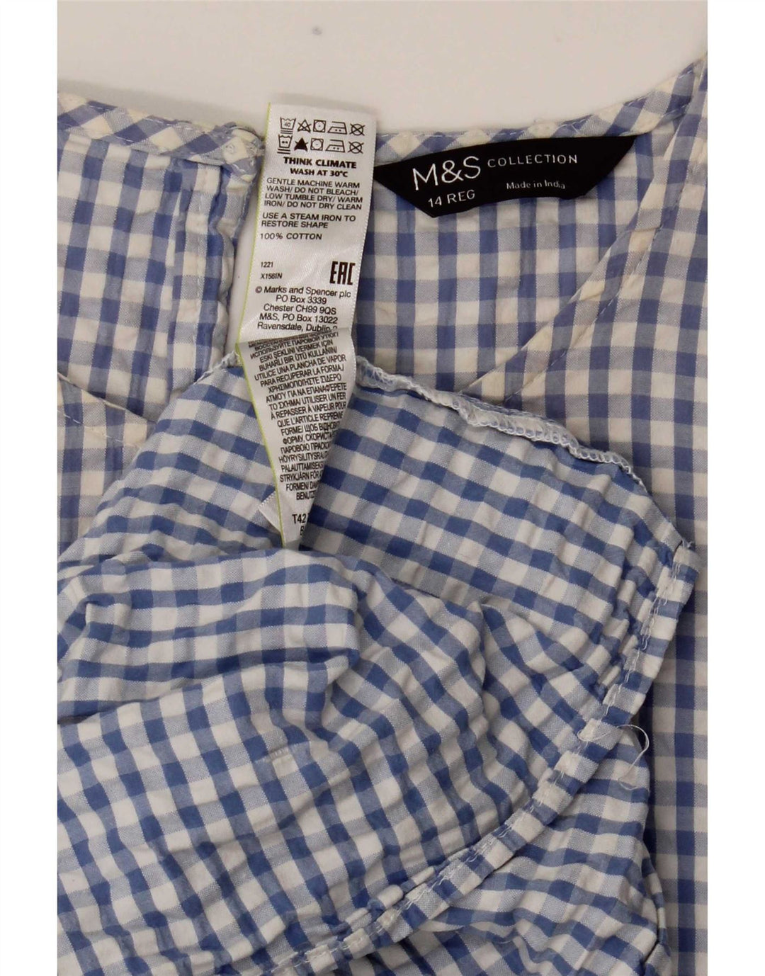 Marks & Spencer Damska sukienka maxi UK 14, średnia niebieska bawełna w kratkę