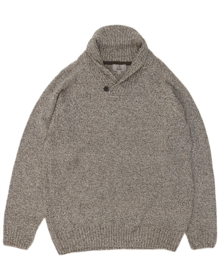 Marks & Spencer Męski sweter z szalowym dekoltem, duży, szary, nakrapiany