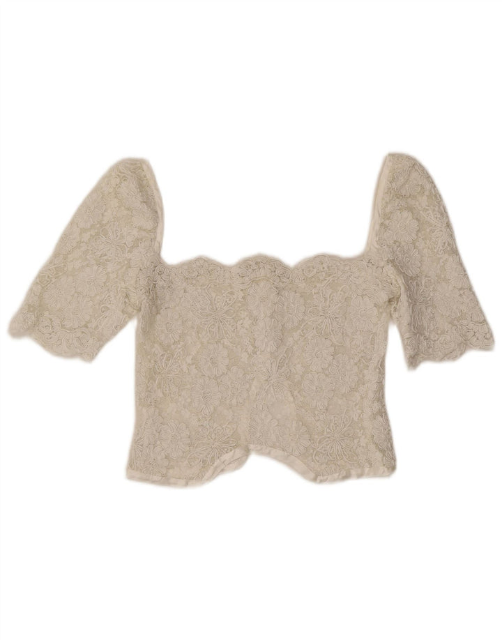 Koronkowy top damski w stylu vintage, UK 4 XS, biały