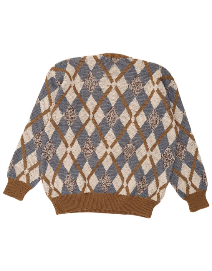 Męski sweter w stylu vintage z okrągłym dekoltem IT 52 Duży brązowy Argyle/Diament