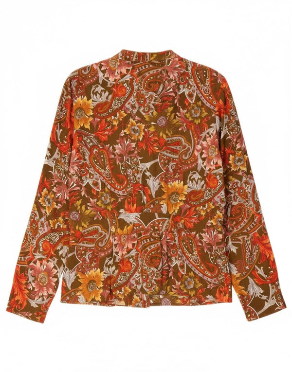 Vintage Womens Graphic Long Sleeve Shirt UK 12 Medium Khaki Floral Retro