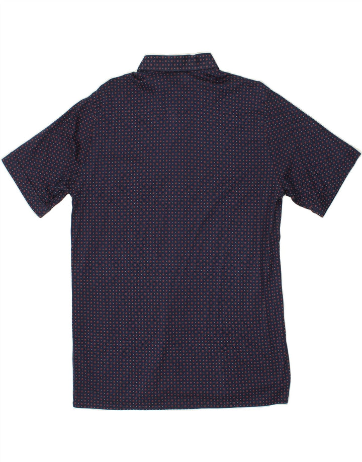VINTAGE Mens Short Sleeve Shirt Medium Navy Blue Spotted Cotton Vintage Vintage and Second-Hand Vintage from Messina Hembry 