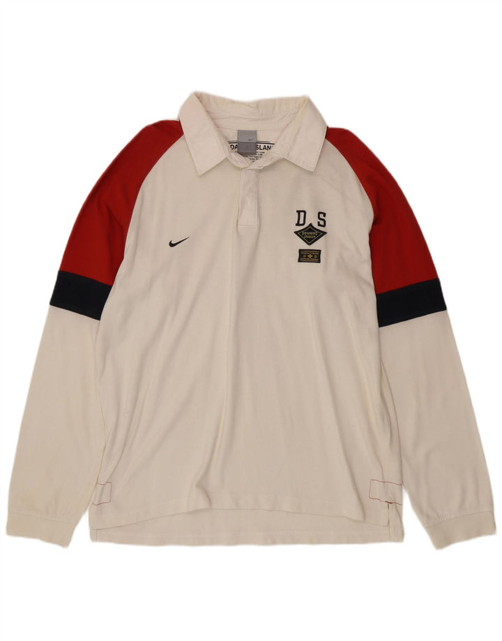 Męska koszulka polo do rugby NIKE z długim rękawem, UK 45/47 XL, biała, z blokami kolorów