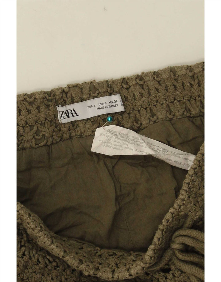 Damskie spodenki Zara na szydełku, duże W32, bawełna khaki