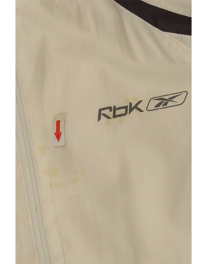 Męska kurtka dresowa Reebok, mała, biała, z poliestru w blokach kolorów