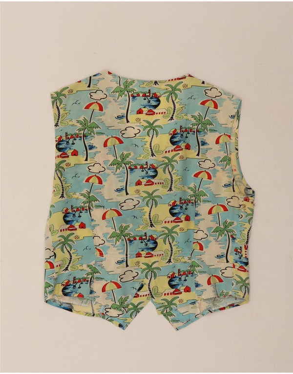 VINTAGE Womens Abstract Pattern Waistcoat EU 40 Medium Green Silk