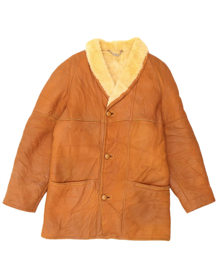 MABRUN Męska kurtka Shearling UK 36 Mała brązowa skóra
