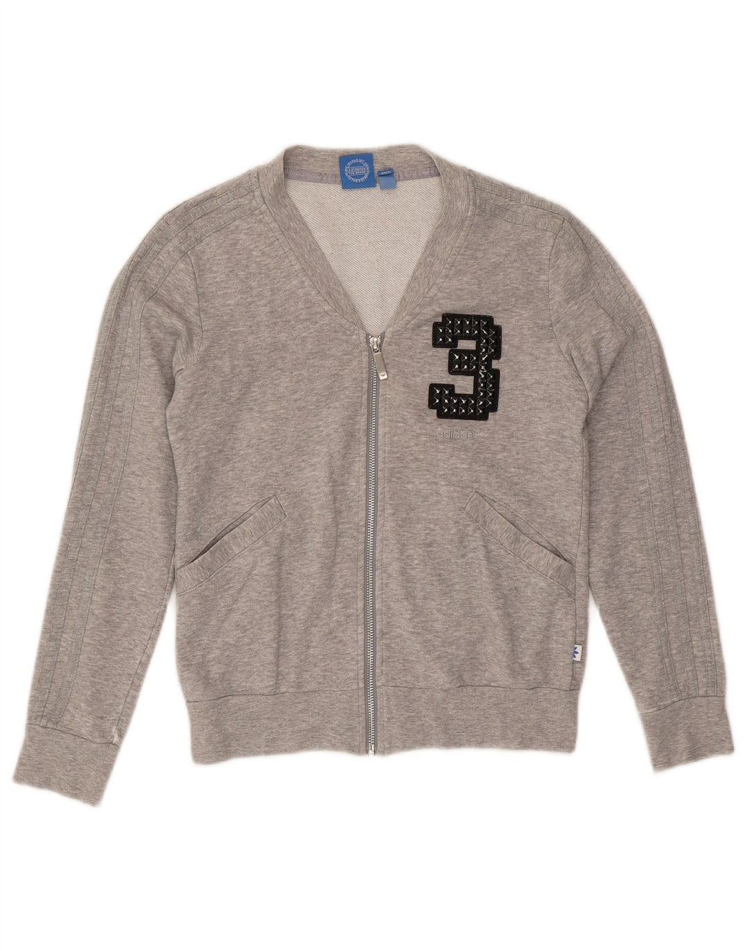 Damska kurtka dresowa Adidas z grafiką, UK 8, mała, szara, nakrapiana bawełna