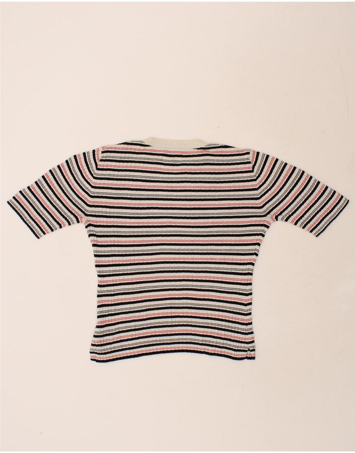 JACK WILLS Womens Crew Neck Jumper Sweater UK 12 Medium  Beige Striped Vintage Jack Wills and Second-Hand Jack Wills from Messina Hembry 