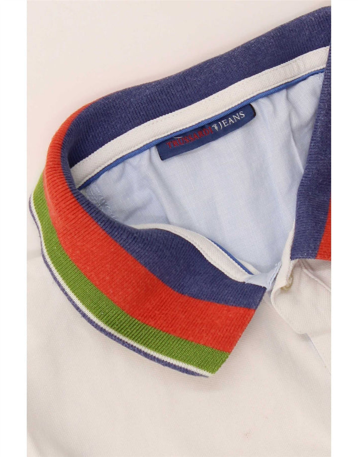 Męska koszulka polo Trussardi Jeans, mała, biała, z blokami kolorów