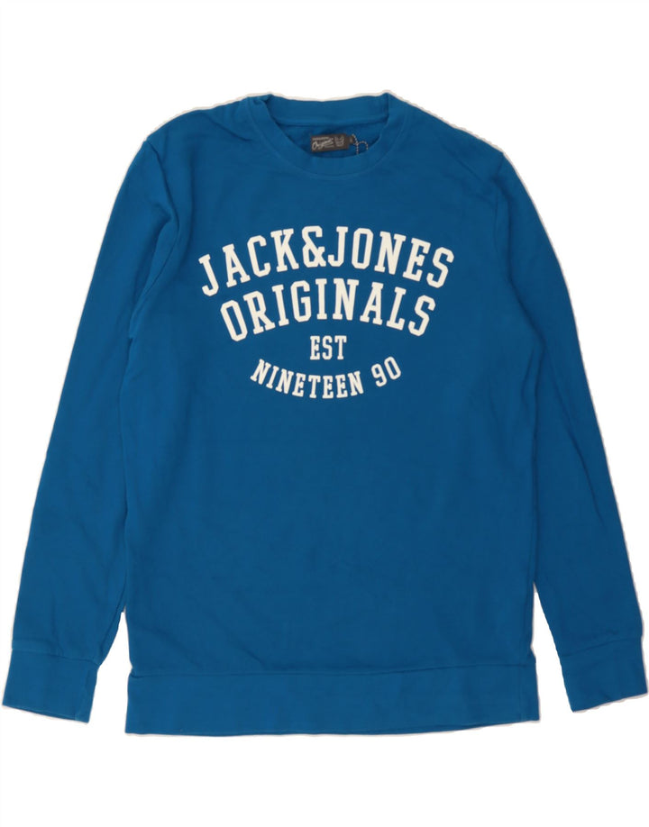 JACK & JONES Mens Graphic Sweatshirt Jumper XL Blue Cotton Vintage Jack & Jones and Second-Hand Jack & Jones from Messina Hembry 
