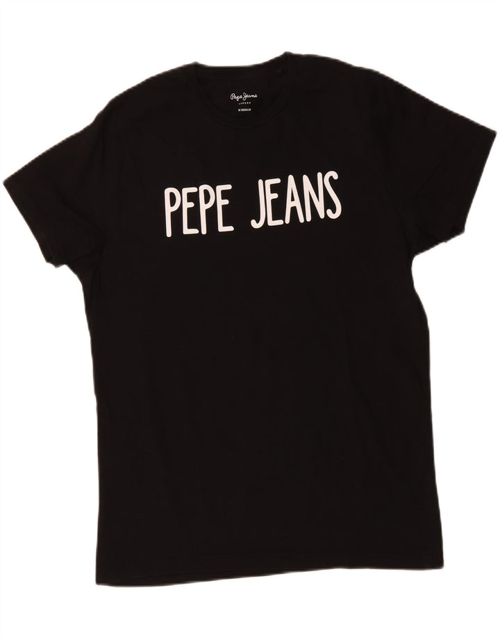 PEPE JEANS Mens Regular Graphic T-Shirt Top Medium Black Vintage PEPE Jeans and Second-Hand PEPE Jeans from Messina Hembry 