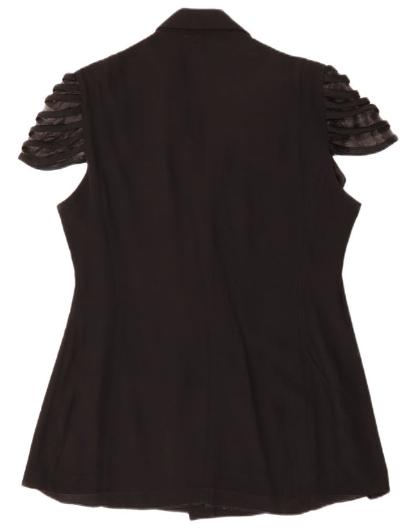 Vintage damska marynarka z krótkim rękawem, zapinana na 1 guzik IT 48 XL, czarny octan