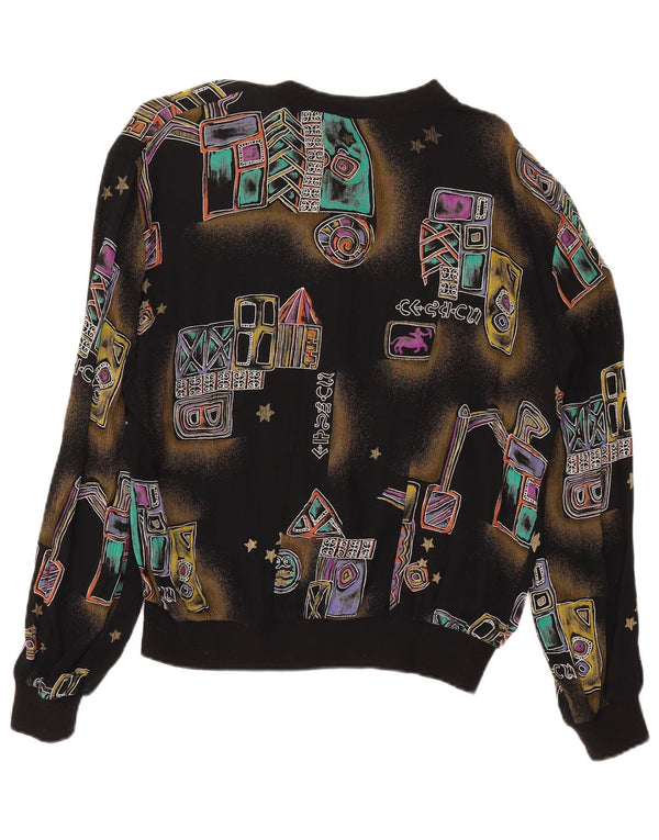 Damska bluzka koszulowa w stylu vintage UK 18 XL, czarna, geometryczna