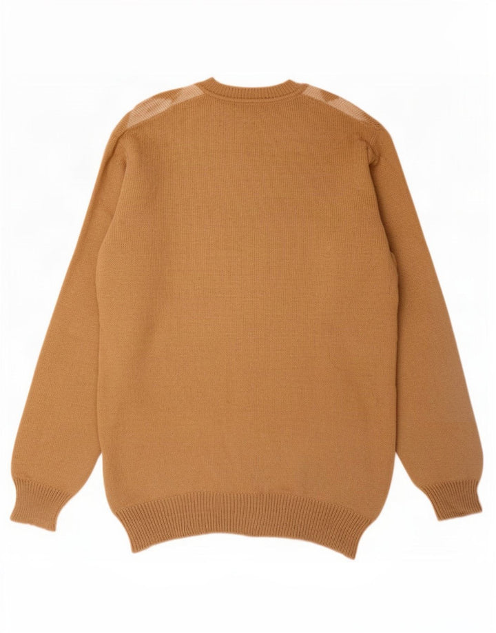 Sweter męski Colombo z dekoltem w szpic, średni beż, argyle/diamentowa wełna z alpaki