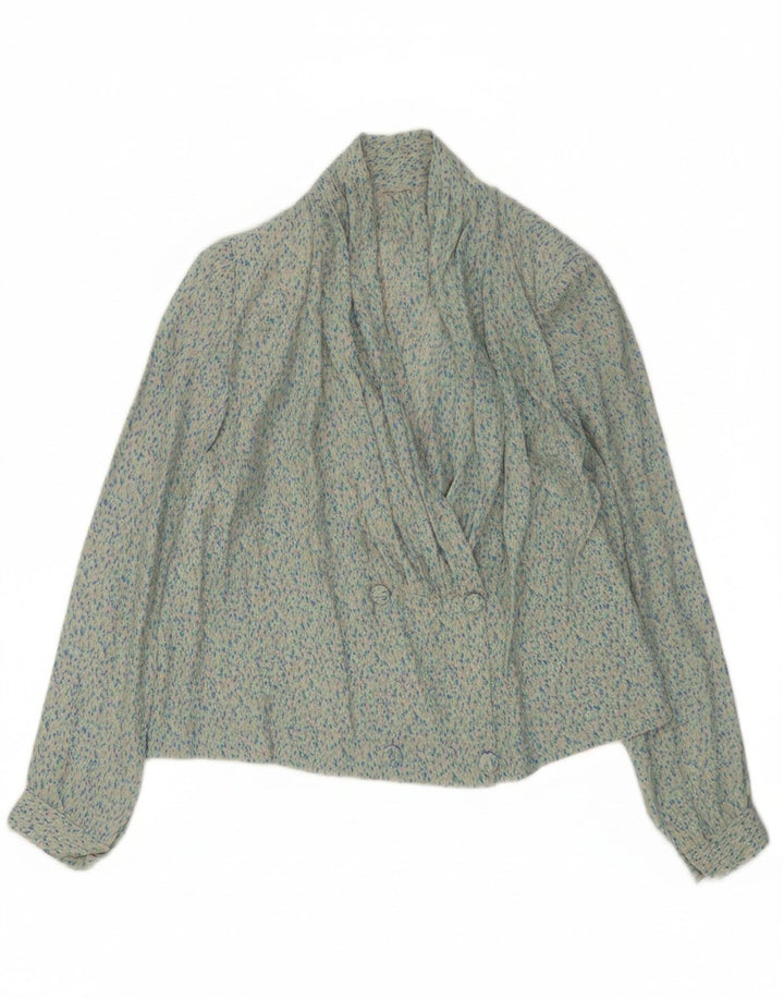 VINTAGE Womens Shirt Blouse UK 14 Large Turquoise Spotted