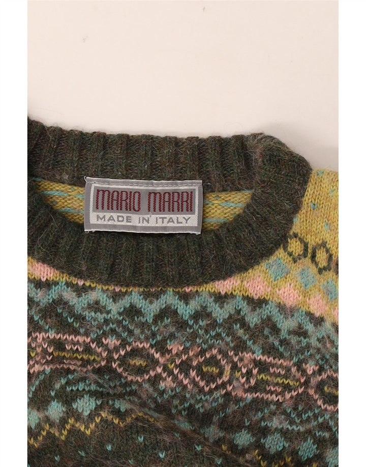 Vintage męski sweter z okrągłym dekoltem, średni, wielokolorowy Fair Isle