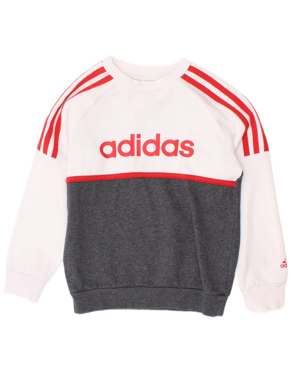 Chłopięca bluza Adidas z grafiką, 5-6 lat, biała bawełna z blokami kolorów