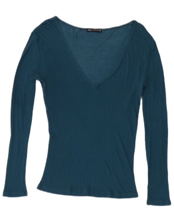Zara Womens Top Long Sleeve UK 14 Large Blue