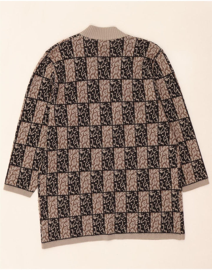 Damski sweter rozpinany o przedłużonym kroju VINTAGE IT 44 Średni brązowy geometryczny