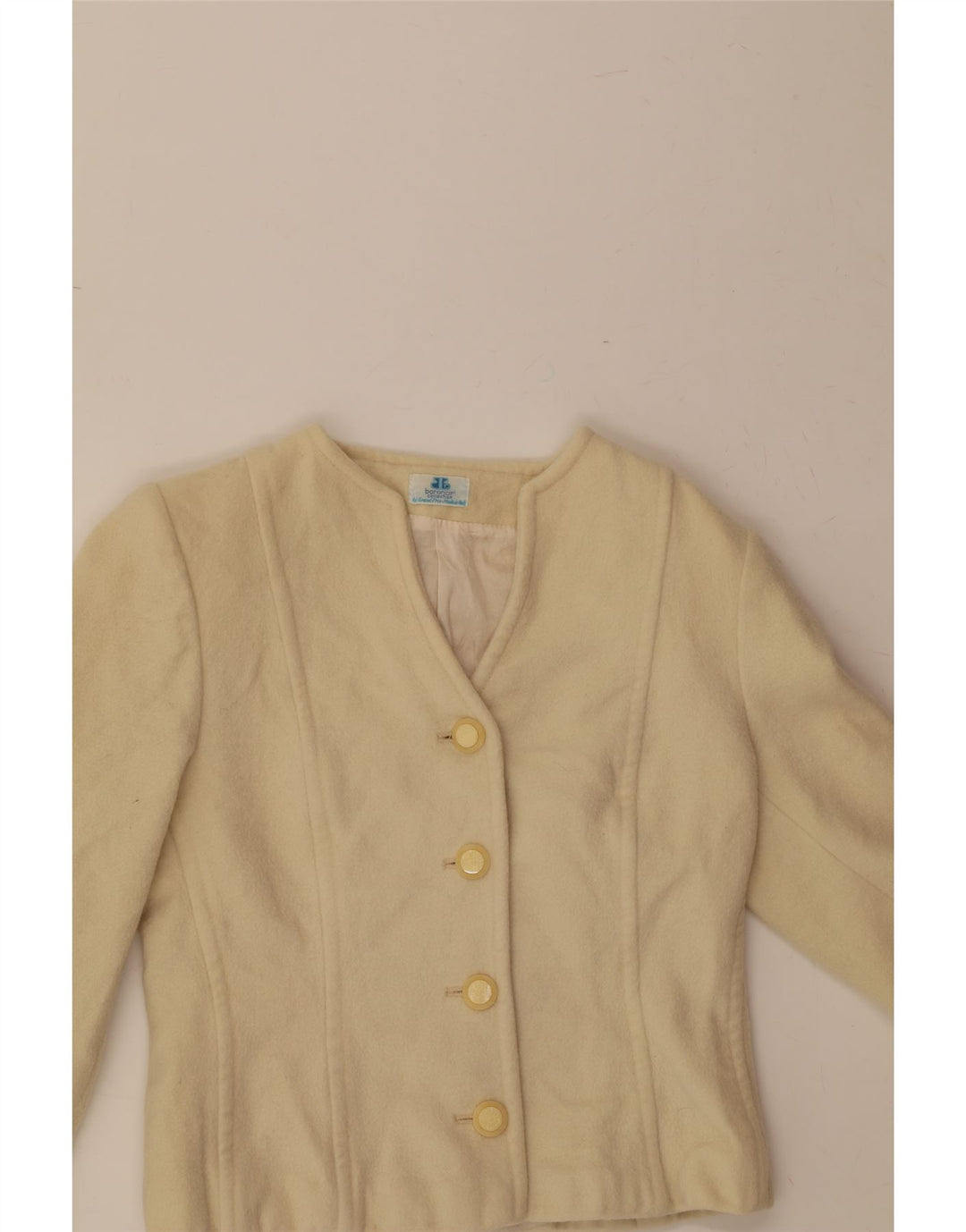 VINTAGE Womens 4 Button 3/4 Sleeve Blazer Jacket IT 42 Medium Off White Vintage Vintage and Second-Hand Vintage from Messina Hembry 