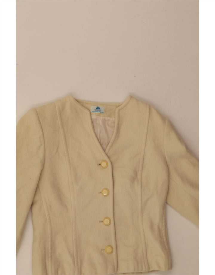 VINTAGE Womens 4 Button 3/4 Sleeve Blazer Jacket IT 42 Medium Off White Vintage Vintage and Second-Hand Vintage from Messina Hembry 