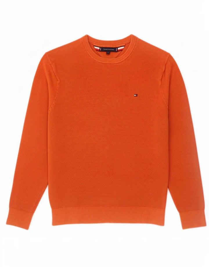 Męski sweter z okrągłym dekoltem Tommy Hilfiger, średniej wielkości pomarańczowa bawełna