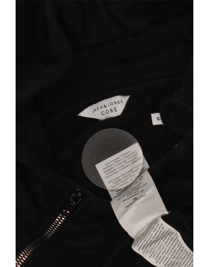 Męski sweter z kapturem i grafiką Jack & Jones, zapinany na zamek, średni czarny poliester