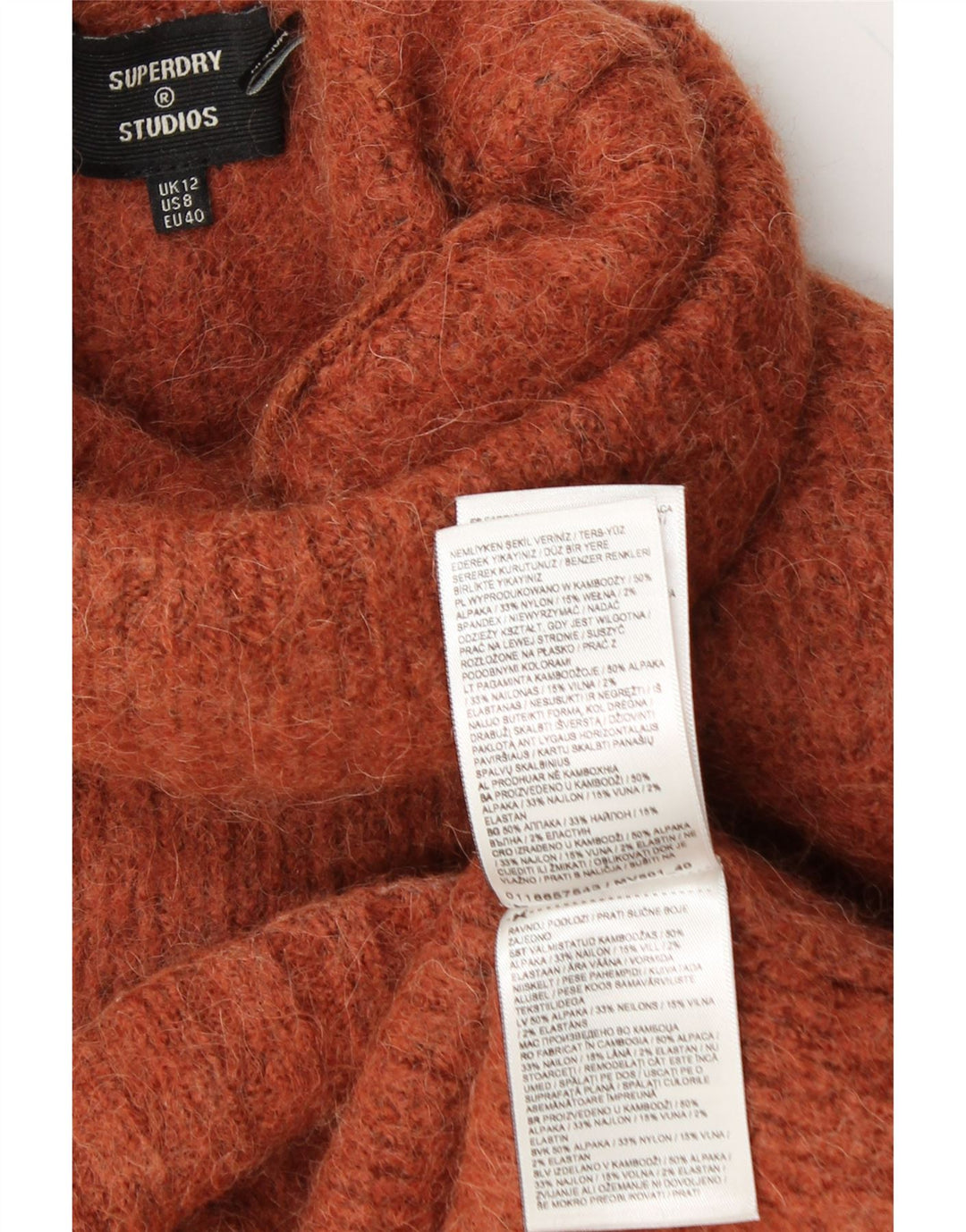 SUPERDRY Damski sweter z okrągłym dekoltem UK 12 Średni brąz