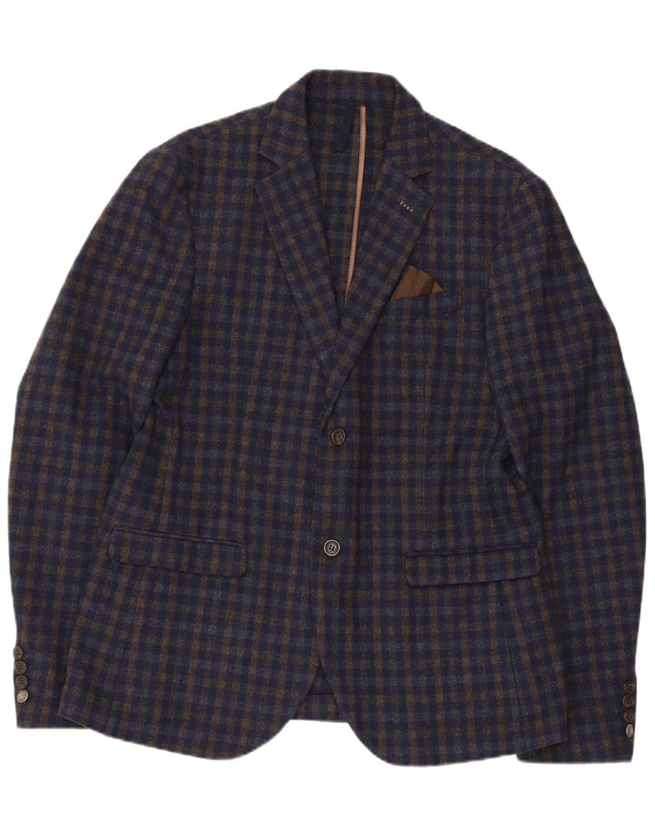 Vintage męska marynarka zapinana na 2 guziki EU 52 XL, granatowa, akrylowa kratka