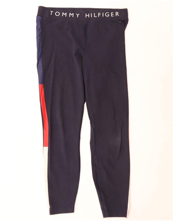 Damskie legginsy graficzne Tommy Hilfiger UK 14, duże, granatowe, z blokami kolorów