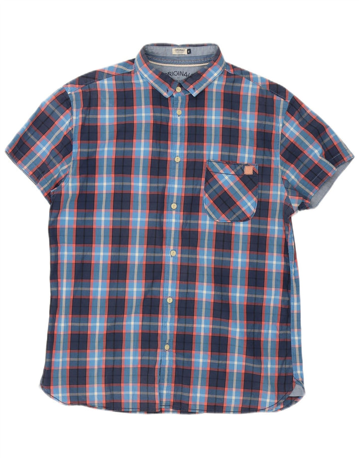 Koszula męska Jack & Jones z krótkim rękawem XL w granatową kratkę