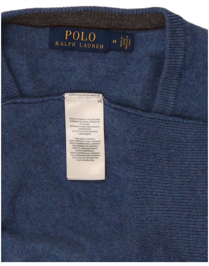 Polo Ralph Lauren Męski sweter z dekoltem w kształcie litery V, średnioniebieski, wełniany