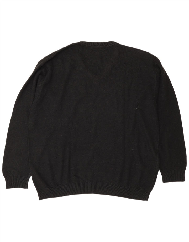 Męski sweter Lacoste z dekoltem w kształcie litery V, rozmiar 6 XL, czarna wełna