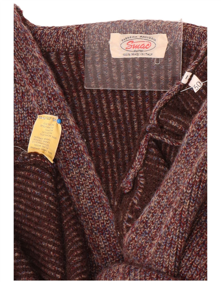 Sweter męski rozpinany w stylu vintage IT 50, średni fiolet, wełna