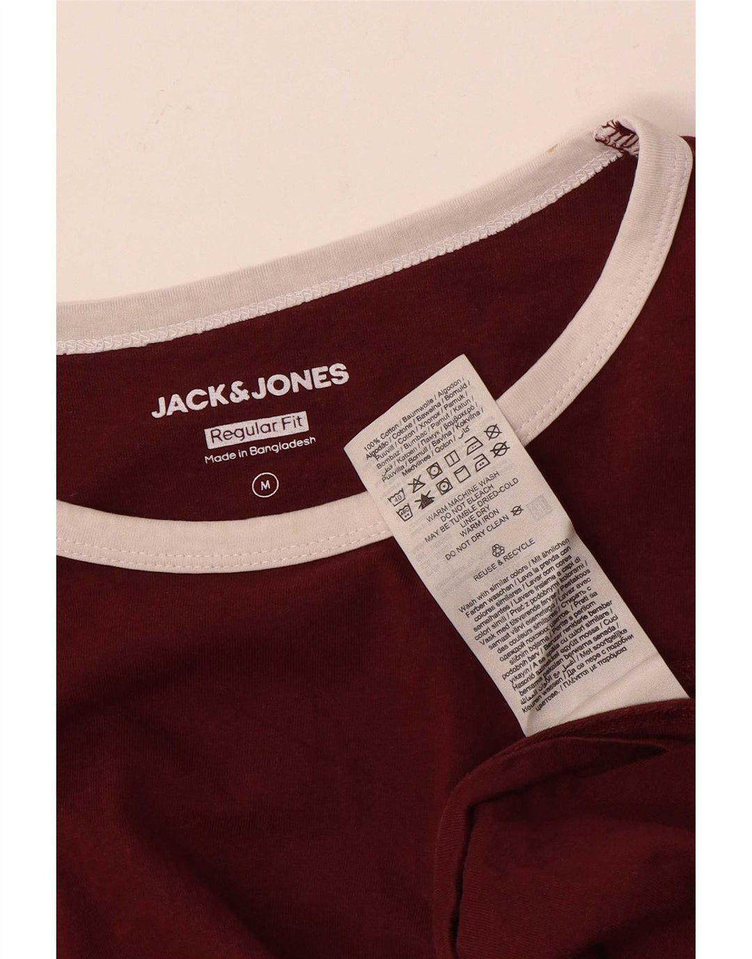 T-shirt męski Jack & Jones o regularnym kroju, średniej wielkości bordowa bawełna