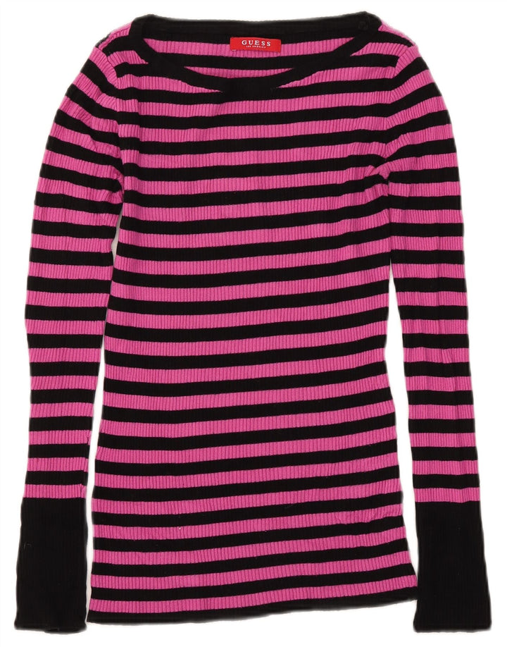 Damski top Guess z długim rękawem UK 8 w małe różowe paski