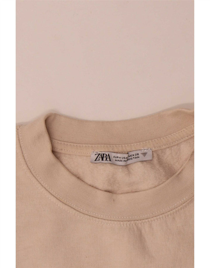 Damska bluza Zara Crop Sweter UK 14 Średnia złamana biała bawełna