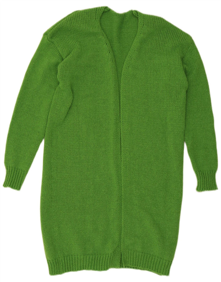 Vintage damski sweter o przedłużonym kroju, z otwartym kardiganem, UK 14, średni zielony poliester