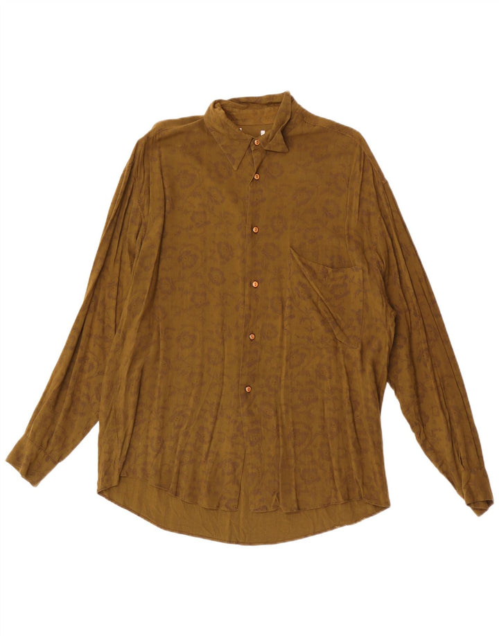 Koszula męska Vintage XL w kolorze khaki z wiskozy w kwiaty