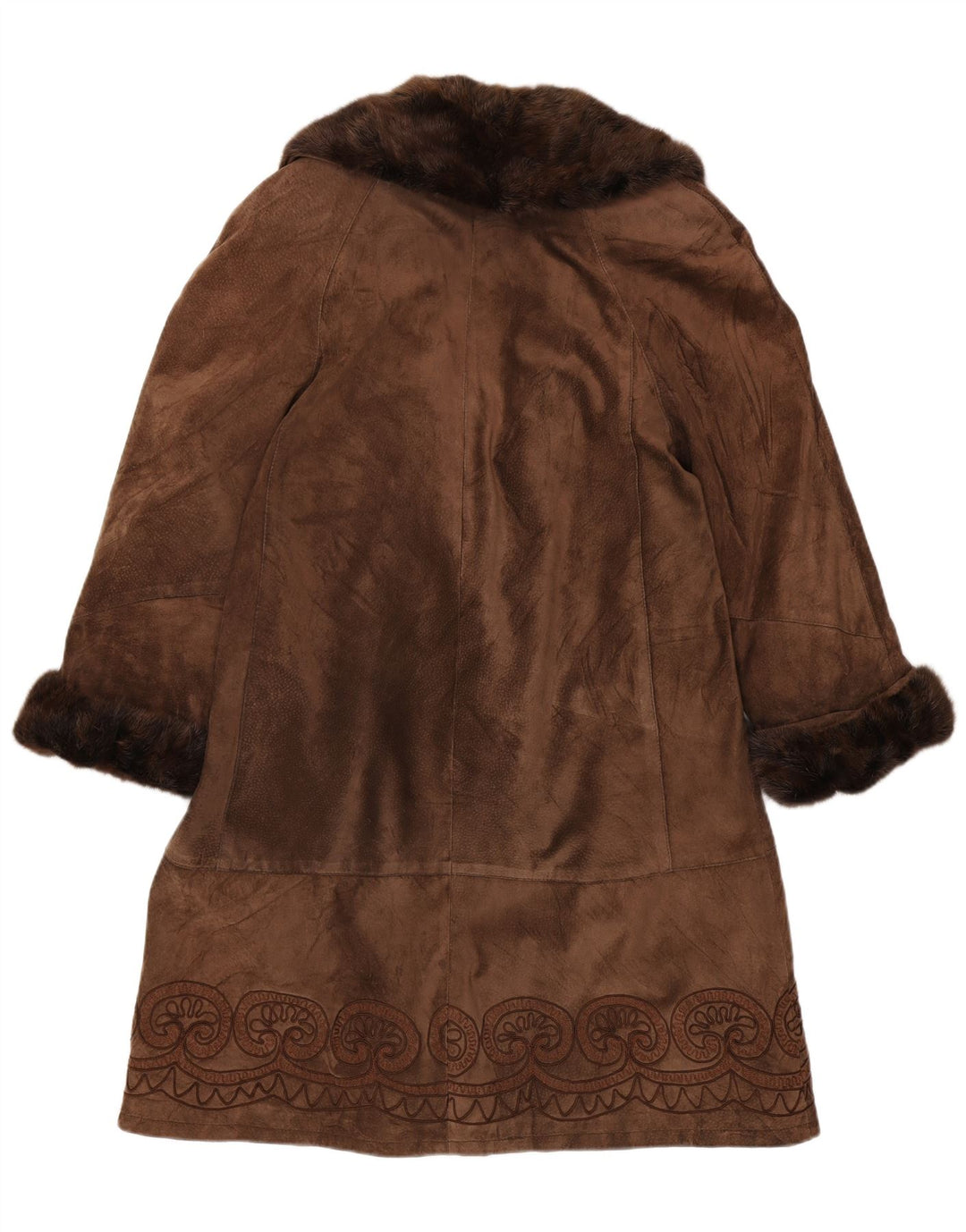 Zamszowy płaszcz damski w stylu vintage UK 14 Średni brąz Paisley